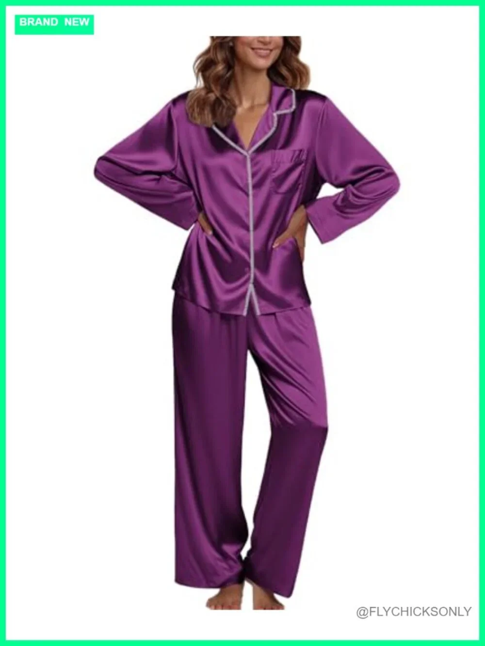Silk Pajamas for Women 2 Piece Long Sleeve Button Down Lounge Set